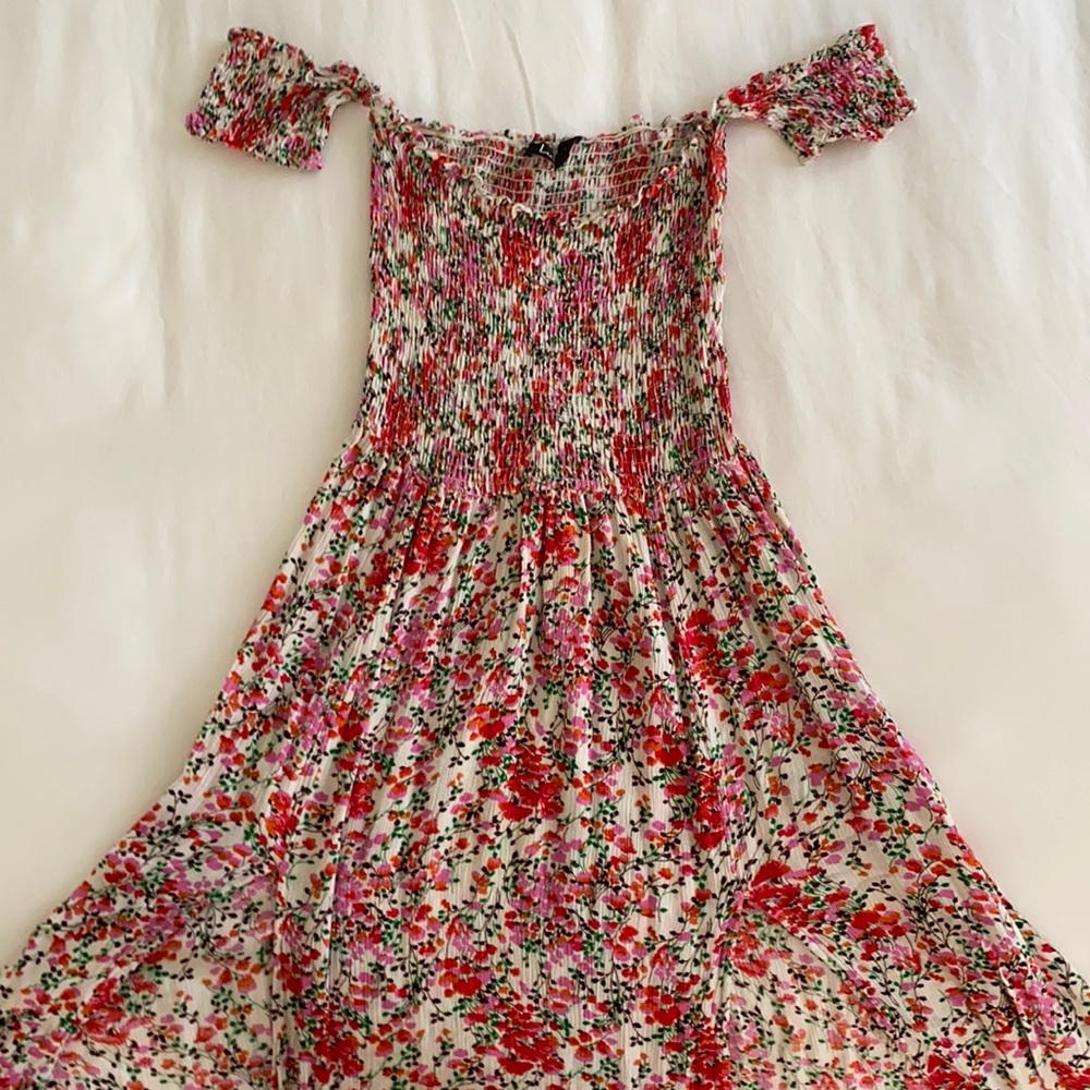 Lulus off the shoulder pink floral midi dress | S